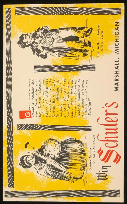 Marshall, Michigan - Win Schuler's Restaurant Advertising - Vintage Postcard