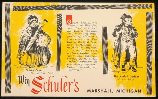 Marshall, Michigan - Win Schuler's Restaurant Advertising - Vintage Postcard