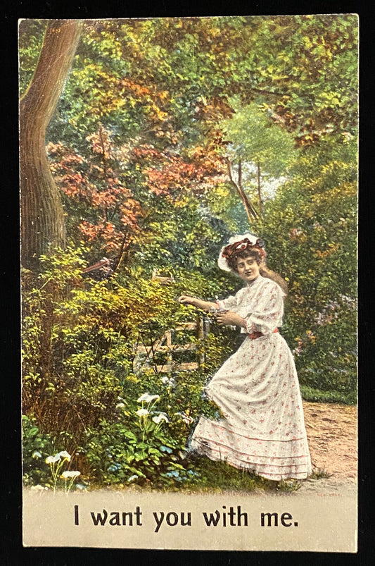 I Want You With Me Romantic Vintage Postcard