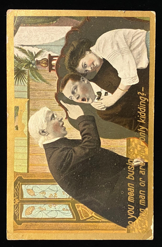 Do you mean business young man or are you only kidding? - Humorous/Satirical Vintage Postcard