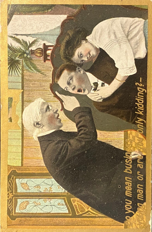 Do you mean business young man or are you only kidding? - Humorous/Satirical Vintage Postcard