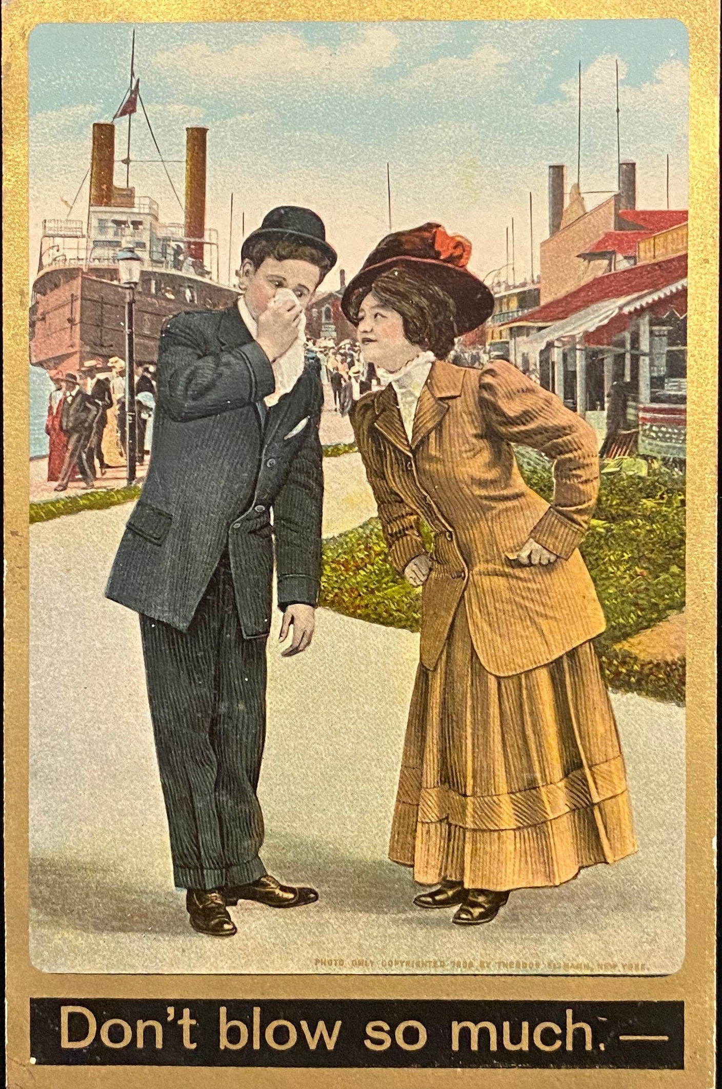 Don't blow so much - Satirical Vintage Postcard