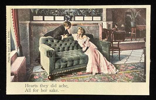 Hearts they did ache, All for her sake - Satirical Vintage Postcard