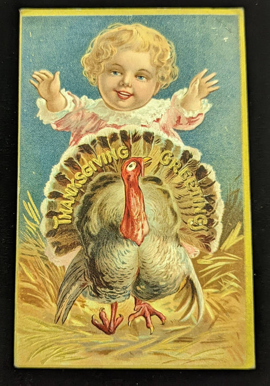 Thanksgiving Greetings Embossed Card 1903 date - Holiday Vintage Postcard