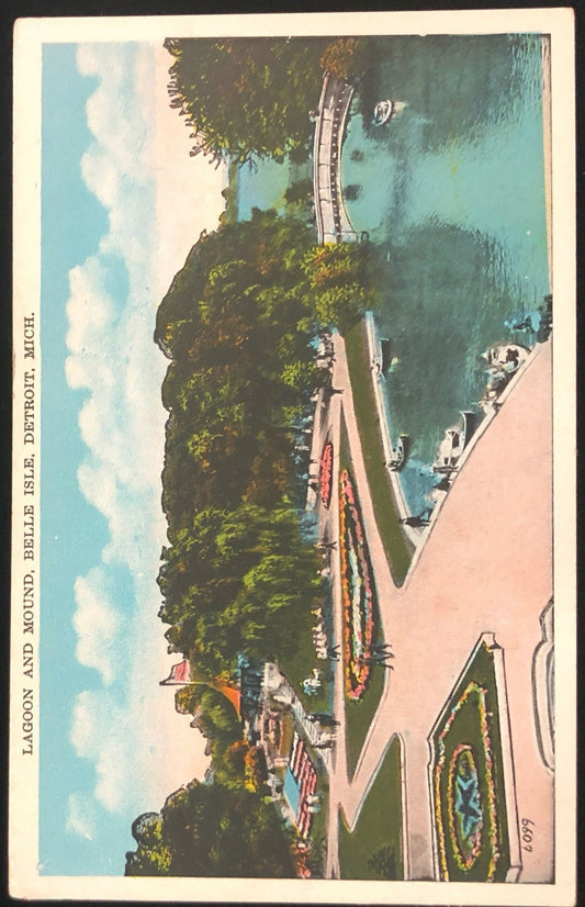Lagoon and Mound, Belle Isle, Detroit Michigan Vintage Postcard