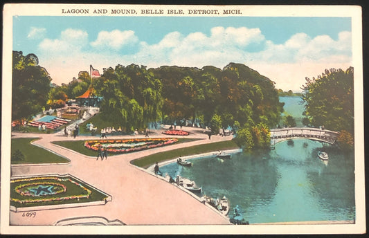 Lagoon and Mound, Belle Isle, Detroit Michigan Vintage Postcard