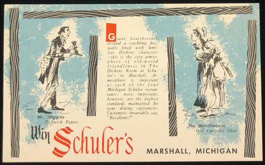 Win Schuler's Marshall, Michigan Collectable Advertising - Vintage Postcard