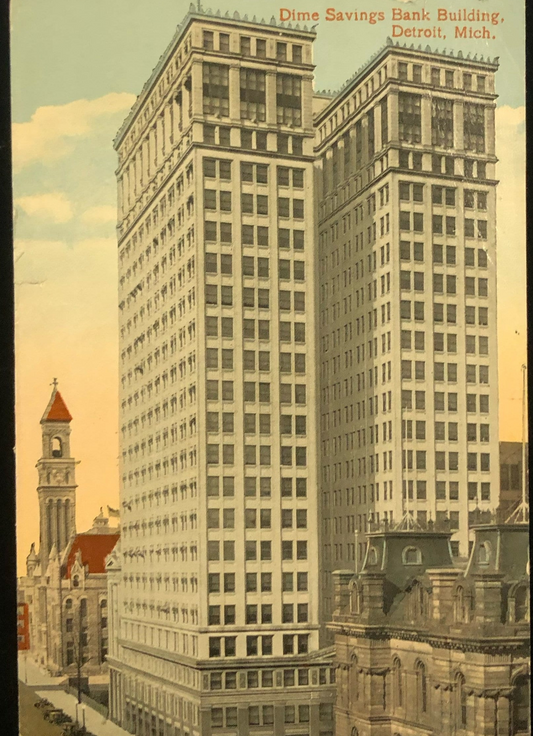 Dime Savings Bank Building, Detroit, Michigan Vintage Postcard