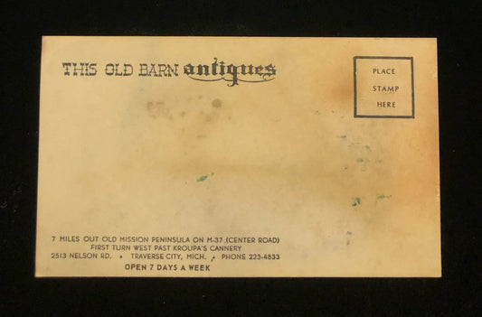Traverse City Michigan This Old Barn Antiques Vintage Advertising Postcard Back copy: This Old Barn 