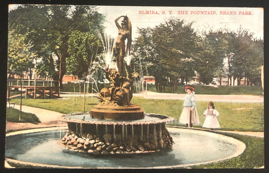 Elmira, N.Y. - The Fountain, Brand Park - 1908 Postcard