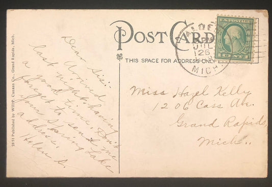 Torch River Scene - Alden, Michigan - Green 1 cent 1908 Geo. Washington Stamp - RARE 1908 Northern M