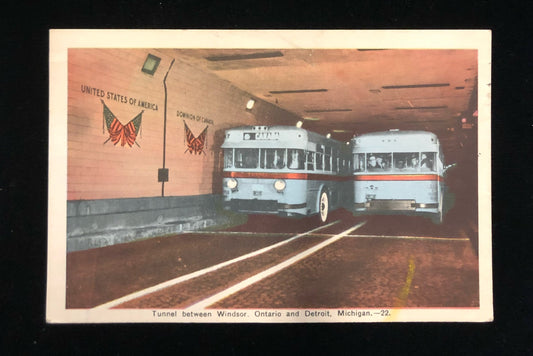 Tunnel between Windsor, Ontario Canada and Detroit, Michigan USA - 1940s Postacard