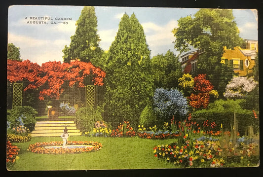 A Beautiful Garden - Augusta, Georgia - 1949 Linen Postcard