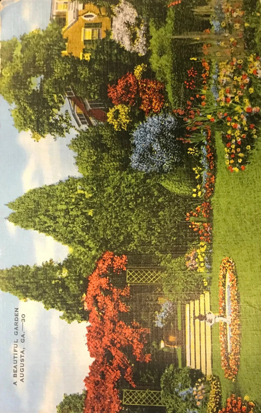 A Beautiful Garden - Augusta, Georgia - 1949 Linen Postcard