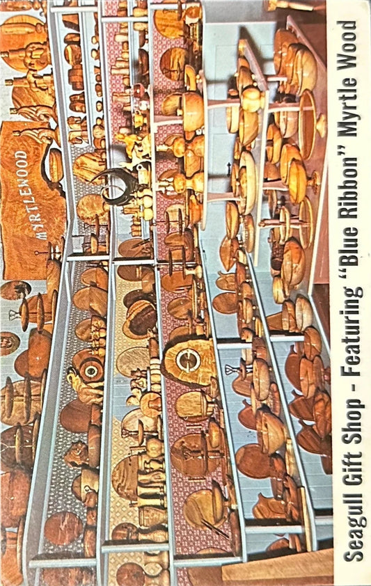 Seagull Gift Shop - Featuring "Blue Ribbon" Myrtle Wood - 1970s Postcards