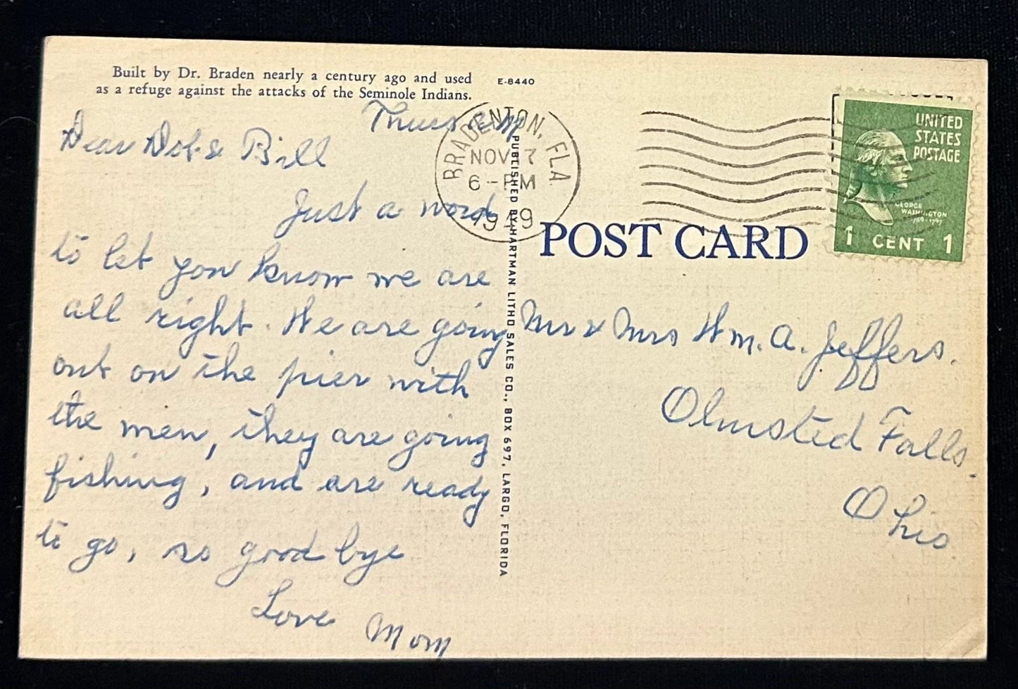 Ruins of Braden Castle, Bradenton, Florida - Vintage Postcard