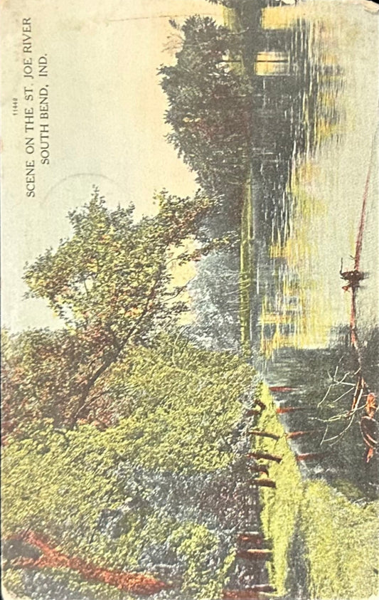 Scene on the St. Joe River - South Bend, Indiana - 1946 Postcard