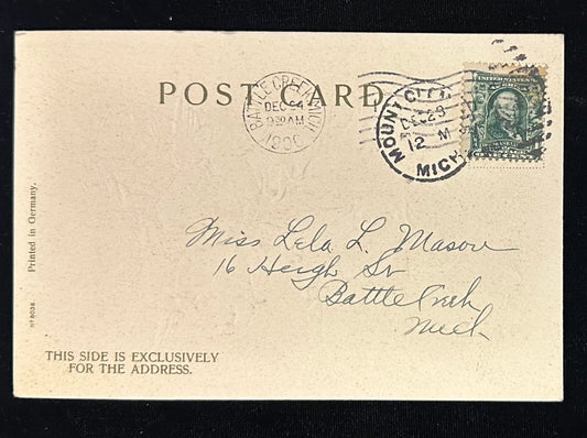 Angels Carrying a Christmas Tree during a Starry Night - A Joyful Christmas - Vintage Christmas Postcard 1912