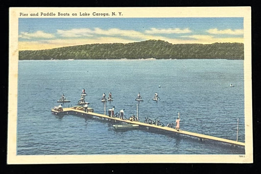 Pier and Puddle Boats on Lake Caroga, New York - Vintage Postcard