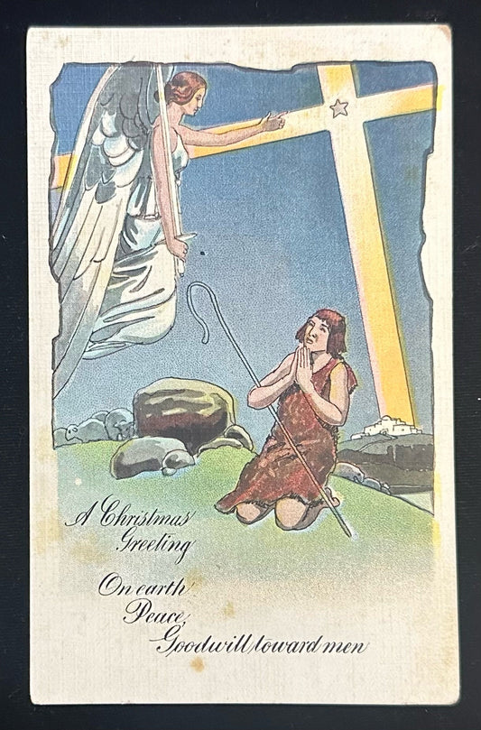 A Christmas Greeting On Earth Peace, Goodwill toward men- Vintage Angel Postcard