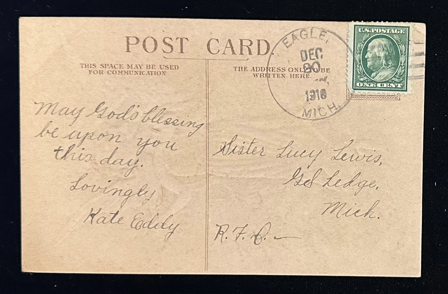 Beautiful Angel Playing Violin in Winter Wonderland - Merry Christmas - Vintage Postcard 1916