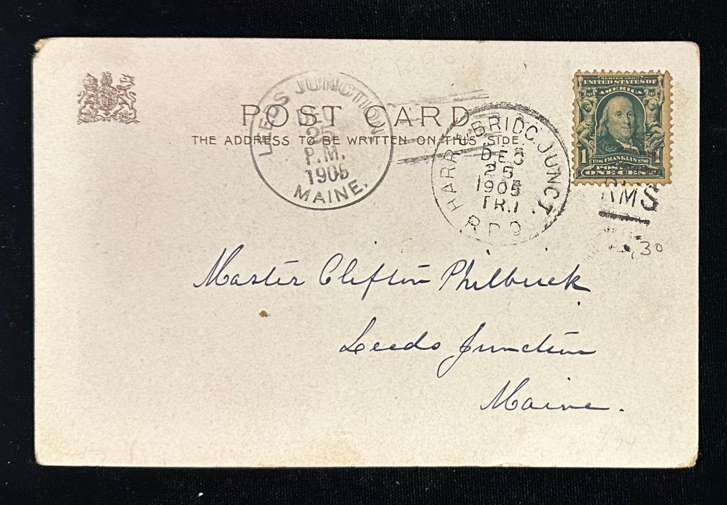 Christmas Greetings With Angels and Church- Vintage 1905 Address onlyPostcard