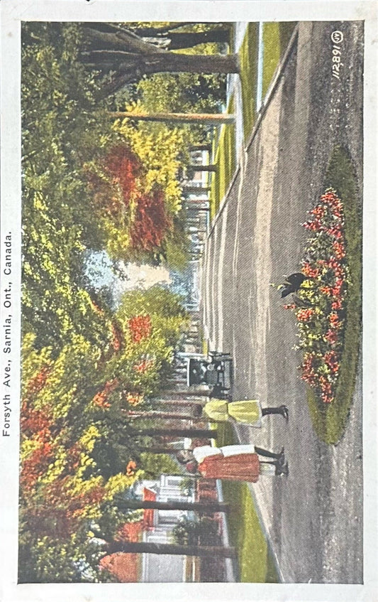 Forsyth Ave. - Sarina, Ontario, Canada - 1940s Linen Postcard
