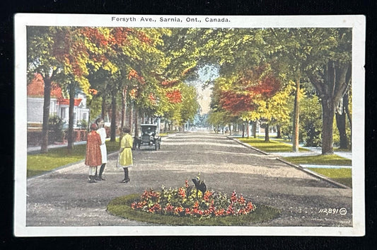 Forsyth Ave. - Sarina, Ontario, Canada - 1940s Linen Postcard
