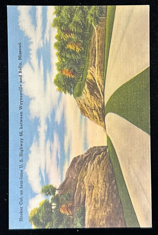 Hooker Cut, on four-lane U.S. Highway 66, between Waynesville and Rolla, Missouri - Vintage Postcard
