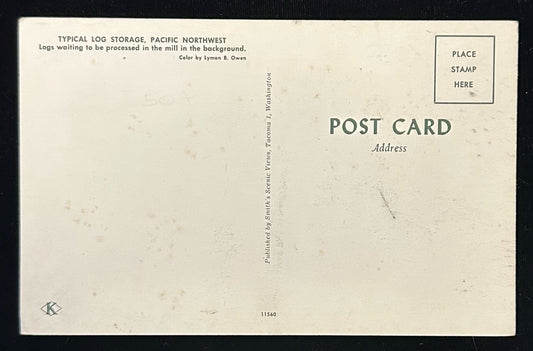 Typical Log Storage, Pacific Northwest - Washington - Vintage 1950s Postcard