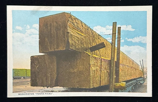 Washington "Tooth Picks" Lumber Railroad Car - Vintage 1930s Postcard