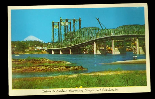 Interstate Bridges, Connecting Oregon and Washington - Mount St. Helens Pre-Eruption - Vintage 1970s Bridge HighwayPostcard