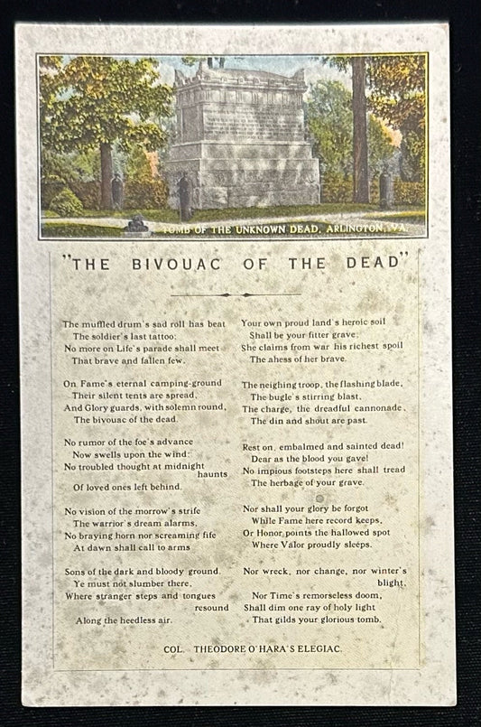 The Bivouac of the Dead - The Tomb of the Unkown Dead, Arlington, VA. - Vintage 1920s Miitary Postcard