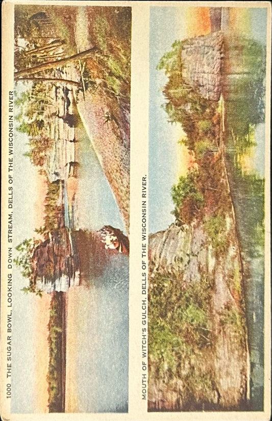 Mouth of the Witch's Gulch, Dells of the Wisconsin River - 1000 The Sugar Bowl, Looking down the stream - Vintage Postcard
