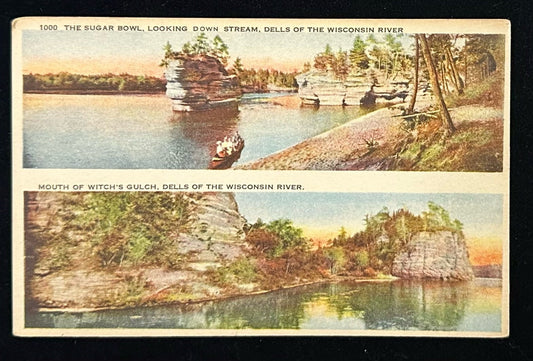 Mouth of the Witch's Gulch, Dells of the Wisconsin River - 1000 The Sugar Bowl, Looking down the stream - Vintage Postcard