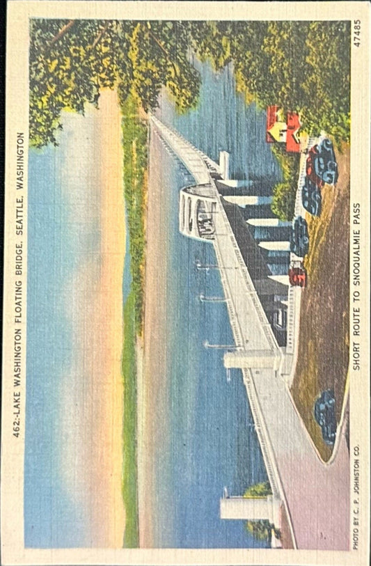 Lake Washington Floating Bridge, # 462 - Seattle, Washington - Vintage 1910s Postcard