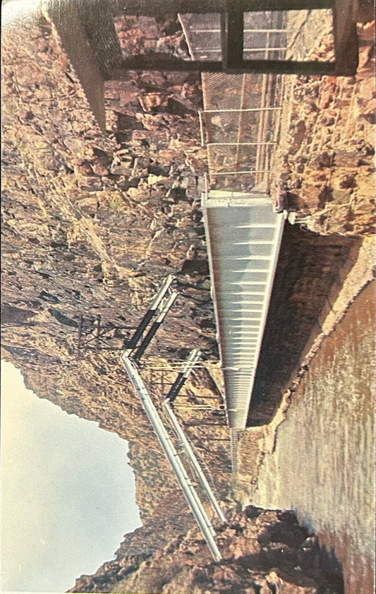 The Hanging Bridge at the Bottom of Royal Gorge- Colorado Springs, Colorado- Vintage  1940s Postcard