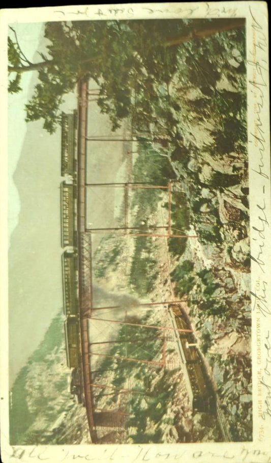 Steem Engine Crossing High Bridge - Georgetown Look, Colorado - Vintage Postcard