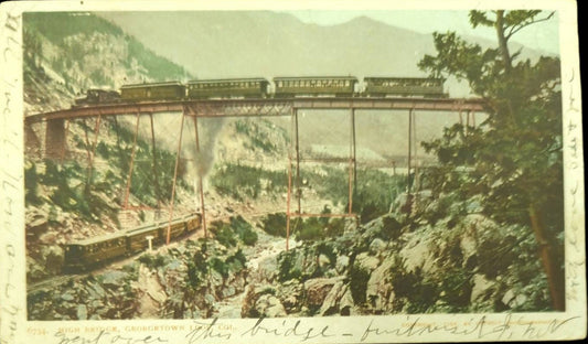 Steem Engine Crossing High Bridge - Georgetown Look, Colorado - Vintage Postcard