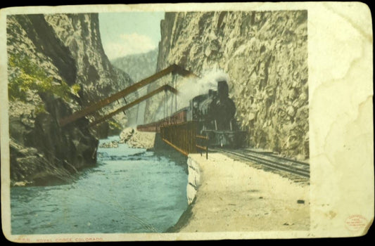 Royal Gorge, Colorado With Steam Engine Coming Through a Full Throttle - Vintage Postcard