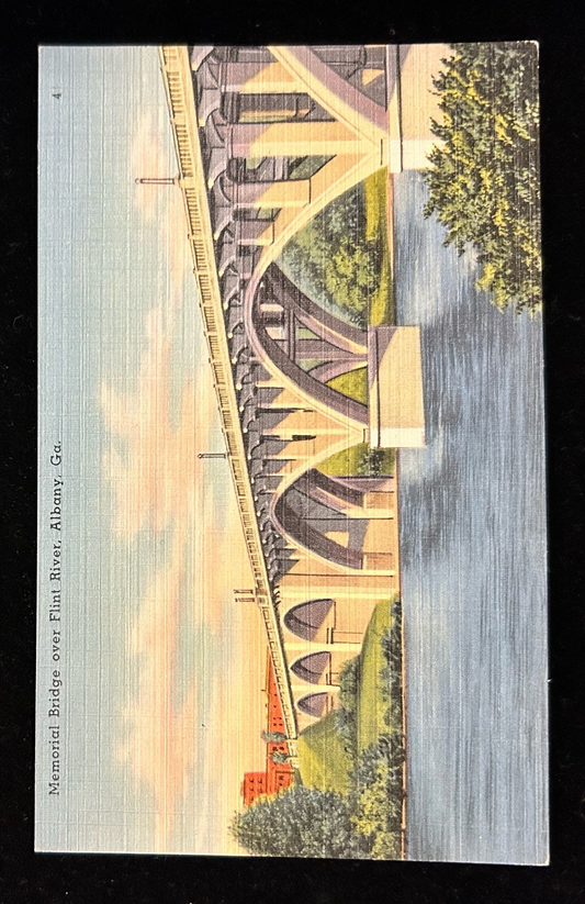 Memorial Bridge over Flint River in Albany, Georgia - Vintage Postcard