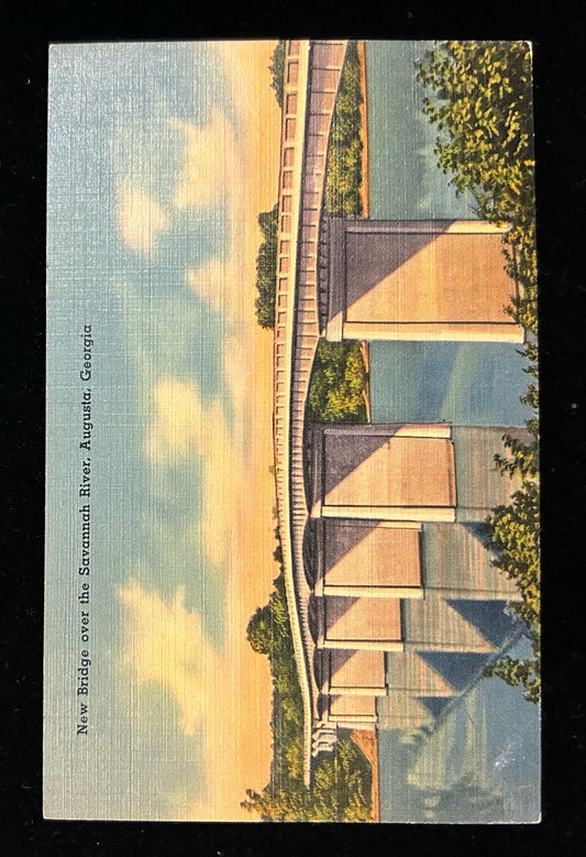 New Bridge over Savannah River in Augusta, Georgia - Vintage Linen Postcard