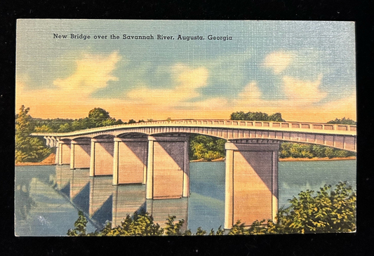 New Bridge over Savannah River in Augusta, Georgia - Vintage Linen Postcard
