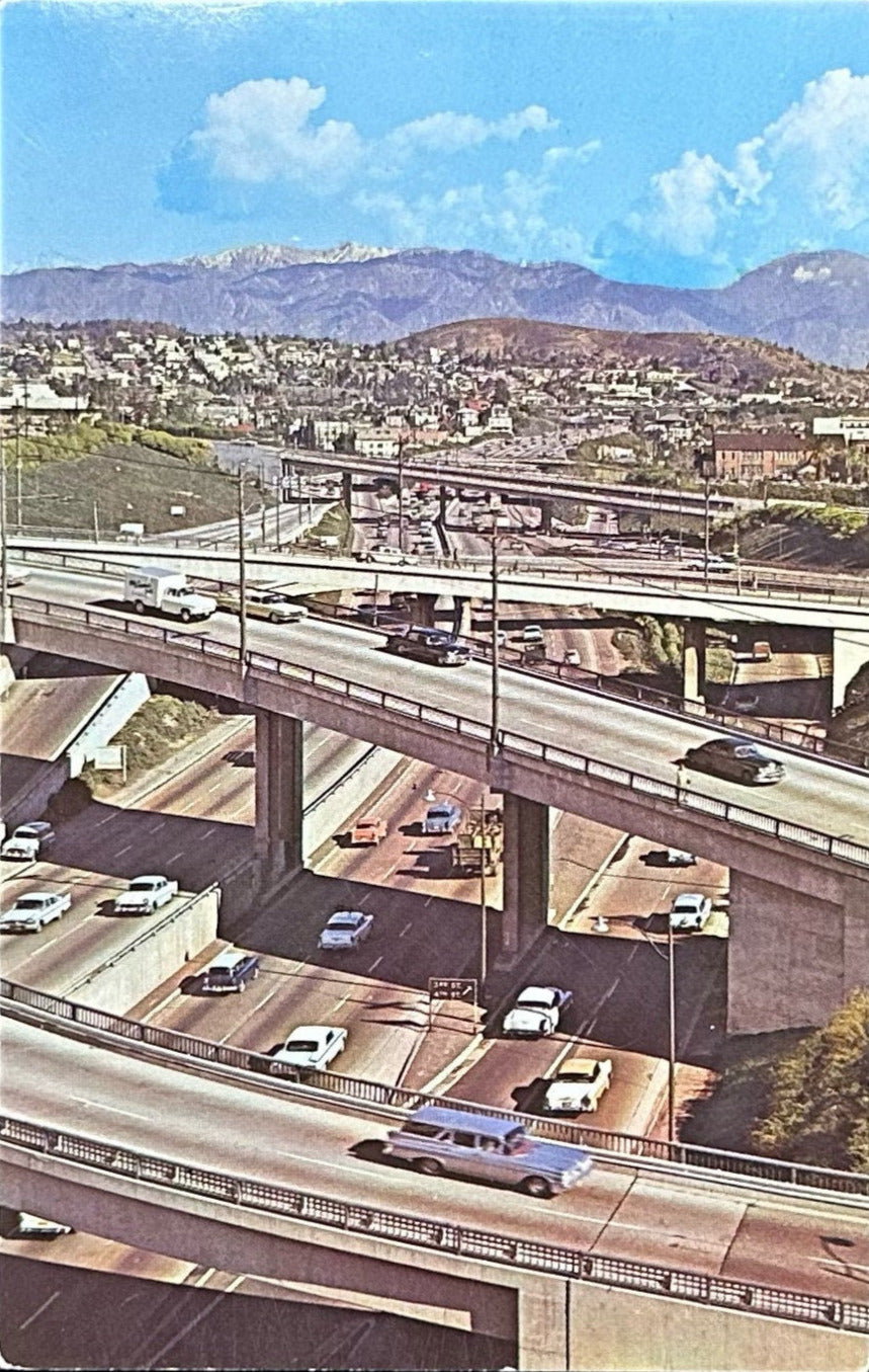 Los Angeles, California Harbor Freeway - Vintage 1960s Postcard