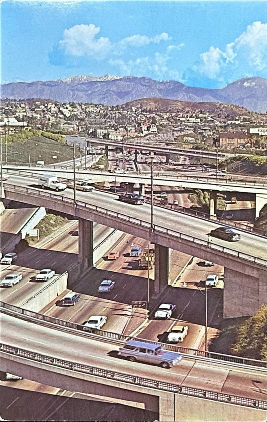 Los Angeles, California Harbor Freeway - Vintage 1960s Postcard