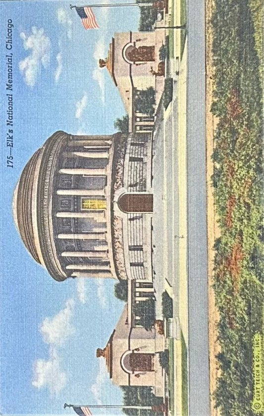 Elk's national Memorial - Chicago, Illinois - 1940s Linen Postcard
