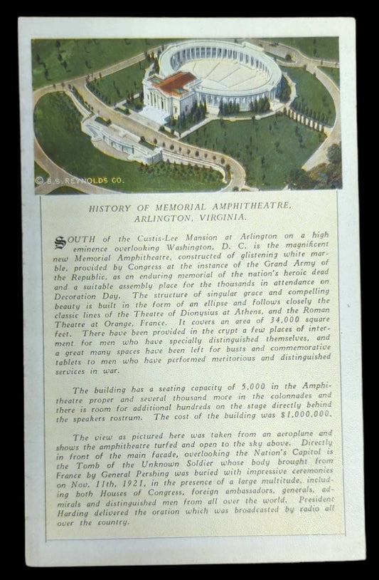 History of Memorial Amphitheatre, Arlington, Virginia - Vintage 1920s Postcard