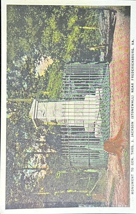 Monument to Gen. Thos. J. Jackson (Stonewall) near Frederksburg, VA. - Vintage 1940s Military Postcard