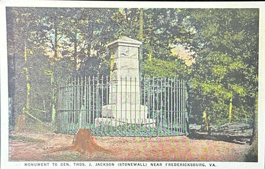 Monument to Gen. Thos. J. Jackson (Stonewall) near Frederksburg, VA. - Vintage 1940s Military Postcard