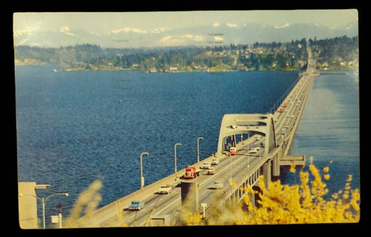 Lake Washington Floating Bridge, Seattle, Washington - Vintage 1950s Bridge Postcard